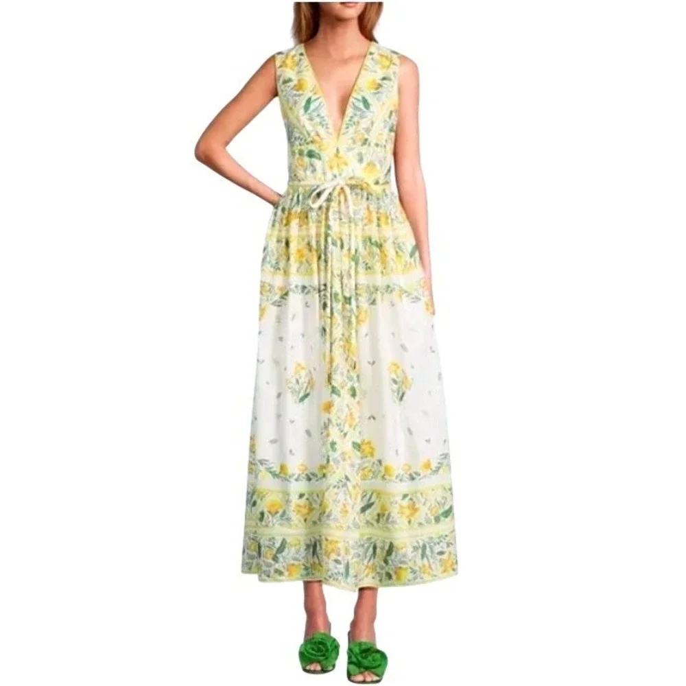 NWT ANTONIO MELANI White and Yellow Floral Maxi Dress- brand new size 12 - Picture 1 of 8